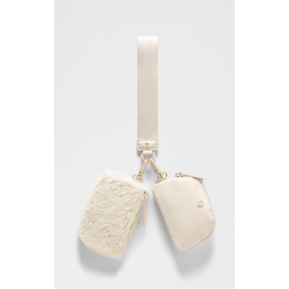 NWT lululemon Dual Pouch Natural Ivory/Gold Fleece Wristlet,
